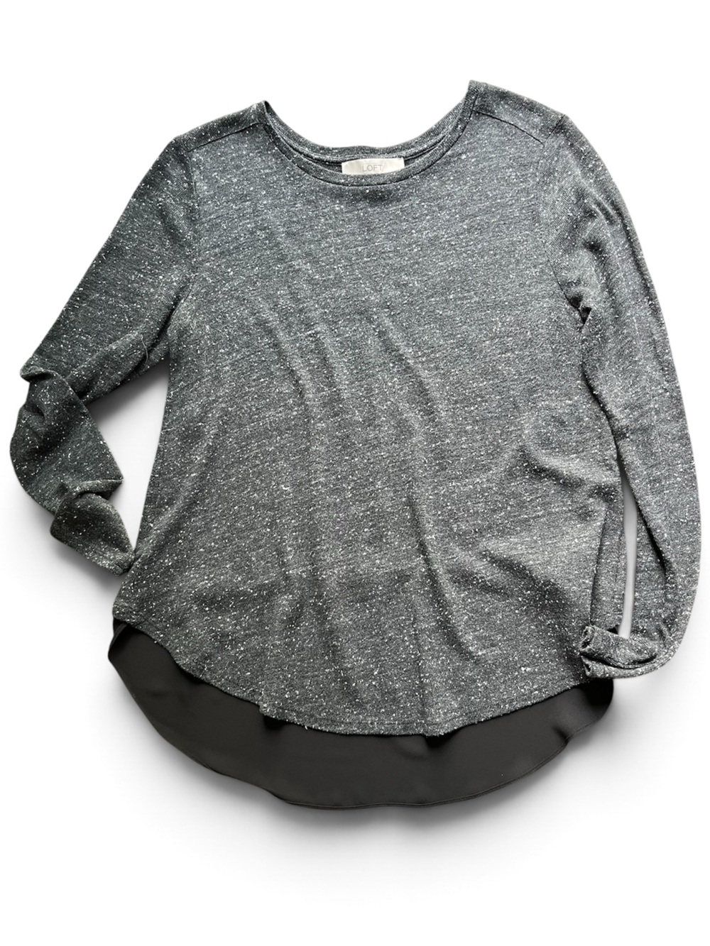LOFT Speckled Gray Long Sleeve Top with Layered Hem